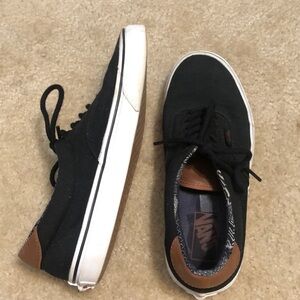Vans Unisex Skateboard Shoes Black Canvas Brown Leather Men 7.5 Women 9